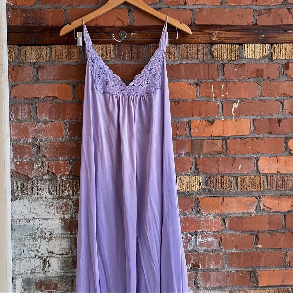 Vintage Lilac / Lavender Lace-Detailed Maxi Slip / Nightgown